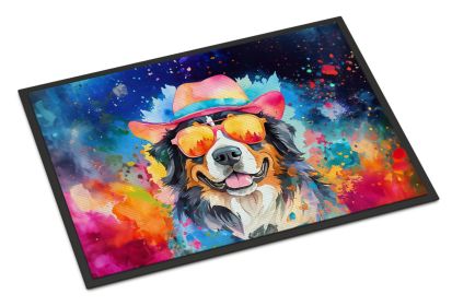 Bernese Mountain Dog Hippie Dawg Doormat Front Door Mat Indoor Outdoor Rugs for Entryway, Non Slip Washable Low Pile, 24H X 36W -E