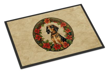 American English Coonhound Christmas Flowers Doormat Front Door Mat Indoor Outdoor Rugs for Entryway, Non Slip Washable Low Pile, 24H X 36W -C