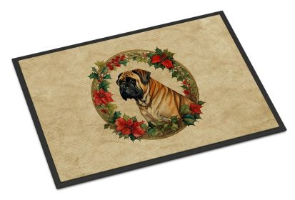 Mastiff Christmas Flowers Doormat Front Door Mat Indoor Outdoor Rugs for Entryway, Non Slip Washable Low Pile, 24H X 36W -L