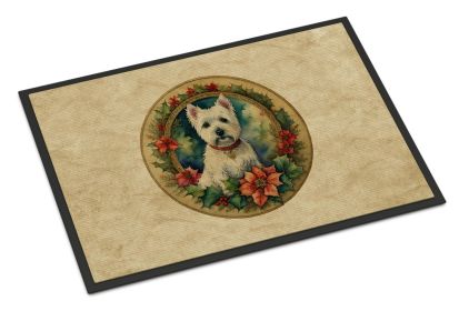 Westie Christmas Flowers Doormat Front Door Mat Indoor Outdoor Rugs for Entryway, Non Slip Washable Low Pile, 24H X 36W -D