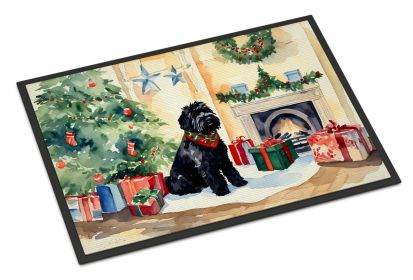 Black Russian Terrier Cozy Christmas Doormat Front Door Mat Indoor Outdoor Rugs for Entryway, Non Slip Washable Low Pile, 24H X 36W -K