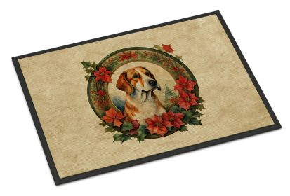 English Foxhound Christmas Flowers Doormat Front Door Mat Indoor Outdoor Rugs for Entryway, Non Slip Washable Low Pile, 24H X 36W -M