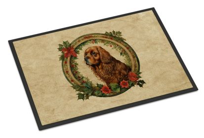 Sussex Spaniel Christmas Flowers Doormat Front Door Mat Indoor Outdoor Rugs for Entryway, Non Slip Washable Low Pile, 24H X 36W -D