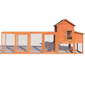 122"Large Wooden Chicken CoopOutdoor Hen House with Nest BoxWire Fence Poultry Cage