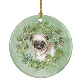 Pug Puppy Fawn Christmas Wreath Ceramic Ornament Christmas Tree Hanging Decorations for Home Christmas HolidayParty