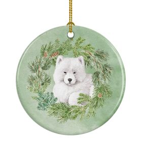Samoyed Puppy Christmas Wreath Ceramic Ornament Christmas Tree Hanging Decorations for Home Christmas HolidayParty