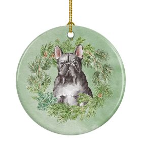French Bulldog Black Christmas Wreath Ceramic Ornament Christmas Tree Hanging Decorations for Home Christmas HolidayParty