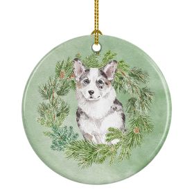 Corgi Blue Merle Christmas Wreath Ceramic Ornament Christmas Tree Hanging Decorations for Home Christmas HolidayParty