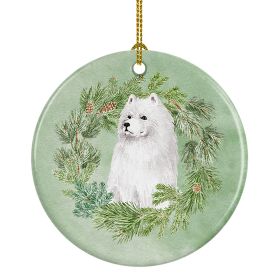 Samoyed Sitting Christmas Wreath Ceramic Ornament Christmas Tree Hanging Decorations for Home Christmas HolidayParty
