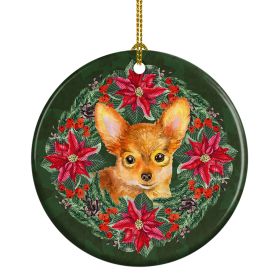 Toy Terrier Poinsetta Wreath Ceramic Ornament Christmas Tree Hanging Decorations for Home Christmas HolidayParty