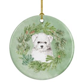 Bichon Frise Puppy Christmas Wreath Ceramic Ornament Christmas Tree Hanging Decorations for Home Christmas HolidayParty