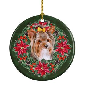Yorkshire Terrier #2 Poinsetta Wreath Ceramic Ornament Christmas Tree Hanging Decorations for Home Christmas HolidayParty