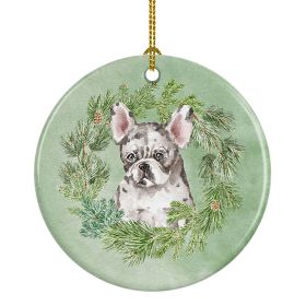French Bulldog Puppy Pied Christmas Wreath Ceramic Ornament Christmas Tree Hanging Decorations for Home Christmas HolidayParty