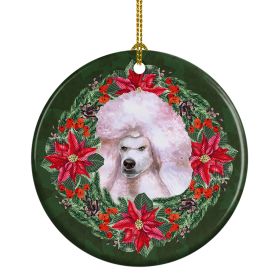 White Standard Poodle Poinsetta Wreath Ceramic Ornament Christmas Tree Hanging Decorations for Home Christmas HolidayParty