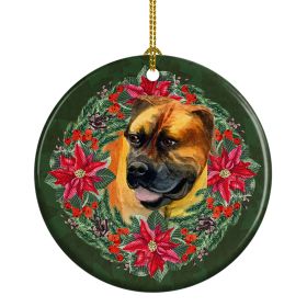 Boerboel Mastiff Poinsetta Wreath Ceramic Ornament Christmas Tree Hanging Decorations for Home Christmas HolidayParty