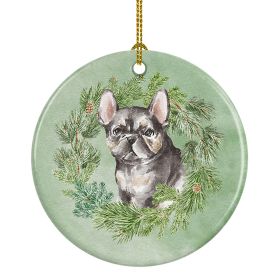 French Bulldog Puppy Black Christmas Wreath Ceramic Ornament Christmas Tree Hanging Decorations for Home Christmas HolidayParty