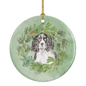 English Springer Spaniel Black & White Christmas Wreath Ceramic Ornament Christmas Tree Hanging Decorations for Home Christmas HolidayParty