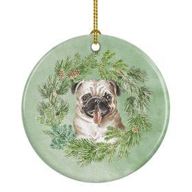 Pug Fawn Christmas Wreath Ceramic Ornament Christmas Tree Hanging Decorations for Home Christmas HolidayParty