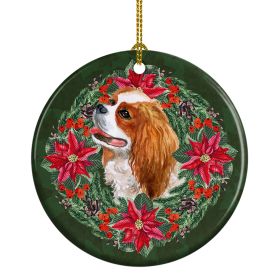 Cavalier Spaniel Poinsetta Wreath Ceramic Ornament Christmas Tree Hanging Decorations for Home Christmas HolidayParty