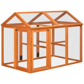 PawHut Chicken Run Wooden Large penCombinable Design with Perches & Doors for Outdoor Backyard Farm 4.6' x 2.8' Orange