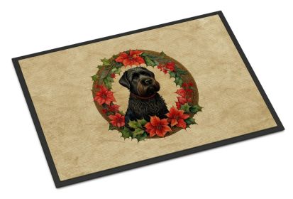 Black Russian Terrier Christmas Flowers Doormat Front Door Mat Indoor Outdoor Rugs for Entryway, Non Slip Washable Low Pile, 18H X 27W -K