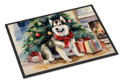 Alaskan Malamute Cozy Christmas Doormat Front Door Mat Indoor Outdoor Rugs for Entryway, Non Slip Washable Low Pile, 18H X 27W -K