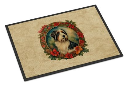 Bearded Collie Christmas Flowers Doormat Front Door Mat Indoor Outdoor Rugs for Entryway, Non Slip Washable Low Pile, 18H X 27W -L