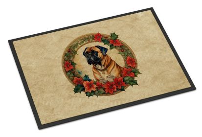 Bullmastiff Christmas Flowers Doormat Front Door Mat Indoor Outdoor Rugs for Entryway, Non Slip Washable Low Pile, 18H X 27W -D