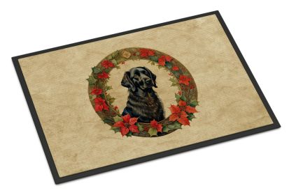 Flat-Coated Retriever Christmas Flowers Doormat Front Door Mat Indoor Outdoor Rugs for Entryway, Non Slip Washable Low Pile, 18H X 27W -A