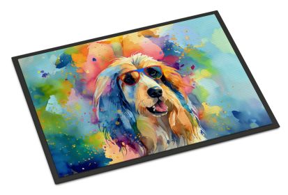Afghan Hound Hippie Dawg Doormat Front Door Mat Indoor Outdoor Rugs for Entryway, Non Slip Washable Low Pile, 18H X 27W -L