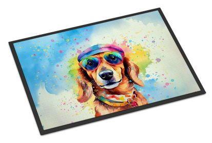 Dachshund Hippie Dawg Doormat Front Door Mat Indoor Outdoor Rugs for Entryway, Non Slip Washable Low Pile, 18H X 27W -H
