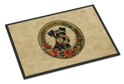 Schnauzer Christmas Flowers Doormat Front Door Mat Indoor Outdoor Rugs for Entryway, Non Slip Washable Low Pile, 18H X 27W -M