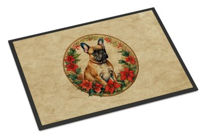 French Bulldog Christmas Flowers Doormat Front Door Mat Indoor Outdoor Rugs for Entryway, Non Slip Washable Low Pile, 18H X 27W -C
