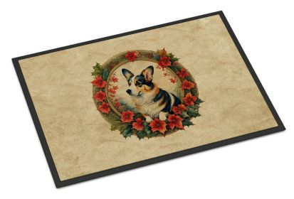 Corgi Christmas Flowers Doormat Front Door Mat Indoor Outdoor Rugs for Entryway, Non Slip Washable Low Pile, 18H X 27W -H