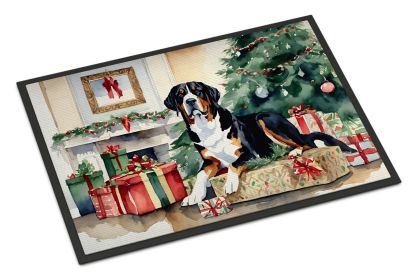 Greater Swiss Mountain Dog Cozy Christmas Doormat Front Door Mat Indoor Outdoor Rugs for Entryway, Non Slip Washable Low Pile, 18H X 27W -H