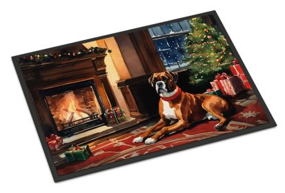Boxer Cozy Christmas Doormat Front Door Mat Indoor Outdoor Rugs for Entryway, Non Slip Washable Low Pile, 18H X 27W -H