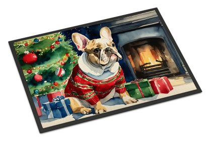 French Bulldog Cozy Christmas Doormat Front Door Mat Indoor Outdoor Rugs for Entryway, Non Slip Washable Low Pile, 18H X 27W -D