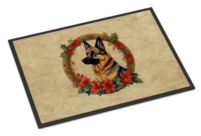 German Shepherd Christmas Flowers Doormat Front Door Mat Indoor Outdoor Rugs for Entryway, Non Slip Washable Low Pile, 18H X 27W -D