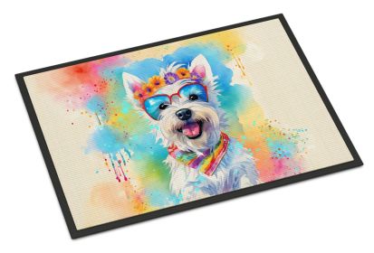 Westie Hippie Dawg Doormat Front Door Mat Indoor Outdoor Rugs for Entryway, Non Slip Washable Low Pile, 18H X 27W -H