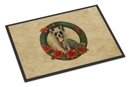 Chinese Crested Christmas Flowers Doormat Front Door Mat Indoor Outdoor Rugs for Entryway, Non Slip Washable Low Pile, 18H X 27W -E