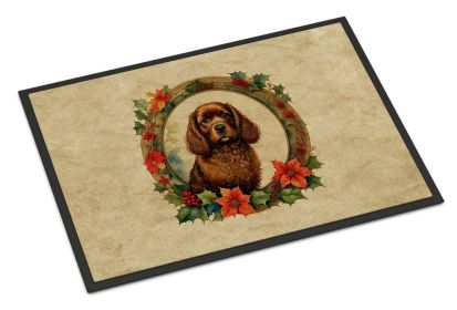 American Water Spaniel Christmas Flowers Doormat Front Door Mat Indoor Outdoor Rugs for Entryway, Non Slip Washable Low Pile, 18H X 27W -K