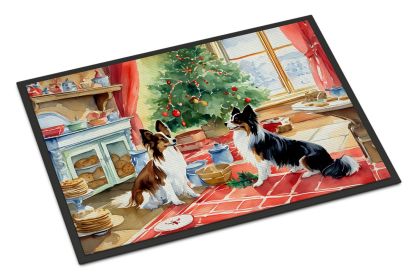 Papillon Christmas Cookies Doormat Front Door Mat Indoor Outdoor Rugs for Entryway, Non Slip Washable Low Pile, 18H X 27W -M