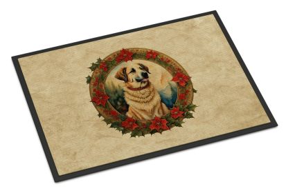 Anatolian Shepherd Dog Christmas Flowers Doormat Front Door Mat Indoor Outdoor Rugs for Entryway, Non Slip Washable Low Pile, 18H X 27W -M