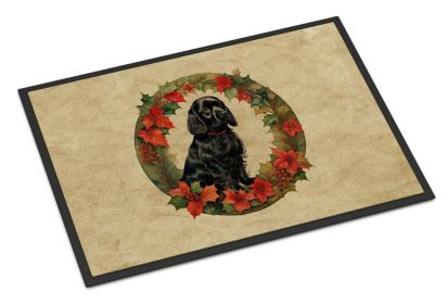 Cocker Spaniel Christmas Flowers Doormat Front Door Mat Indoor Outdoor Rugs for Entryway, Non Slip Washable Low Pile, 18H X 27W -F