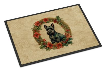 Scottish Terrier Christmas Flowers Doormat Front Door Mat Indoor Outdoor Rugs for Entryway, Non Slip Washable Low Pile, 18H X 27W -K
