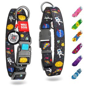 Nylon Dog Collar Adjustable for Large Dogs S/M Dogs Collar with Durable Plastic Buckle 9-14 inch Neck x 3/5 inch Wide Nasa Pattern