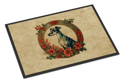 Greyhound Christmas Flowers Doormat Front Door Mat Indoor Outdoor Rugs for Entryway, Non Slip Washable Low Pile, 18H X 27W -K