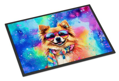 Pomeranian Hippie Dawg Doormat Front Door Mat Indoor Outdoor Rugs for Entryway, Non Slip Washable Low Pile, 24H X 36W -B