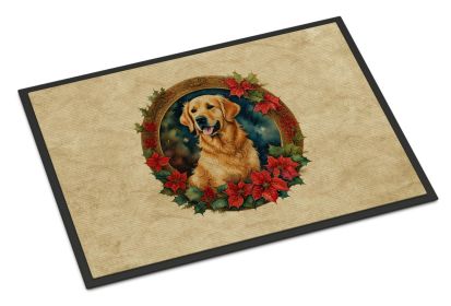 Golden Retriever Christmas Flowers Doormat Front Door Mat Indoor Outdoor Rugs for Entryway, Non Slip Washable Low Pile, 24H X 36W -C