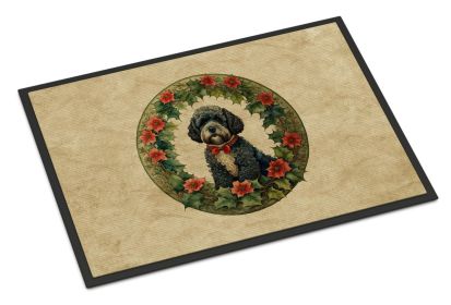 Portuguese Water Dog Christmas Flowers Doormat Front Door Mat Indoor Outdoor Rugs for Entryway, Non Slip Washable Low Pile, 24H X 36W -G